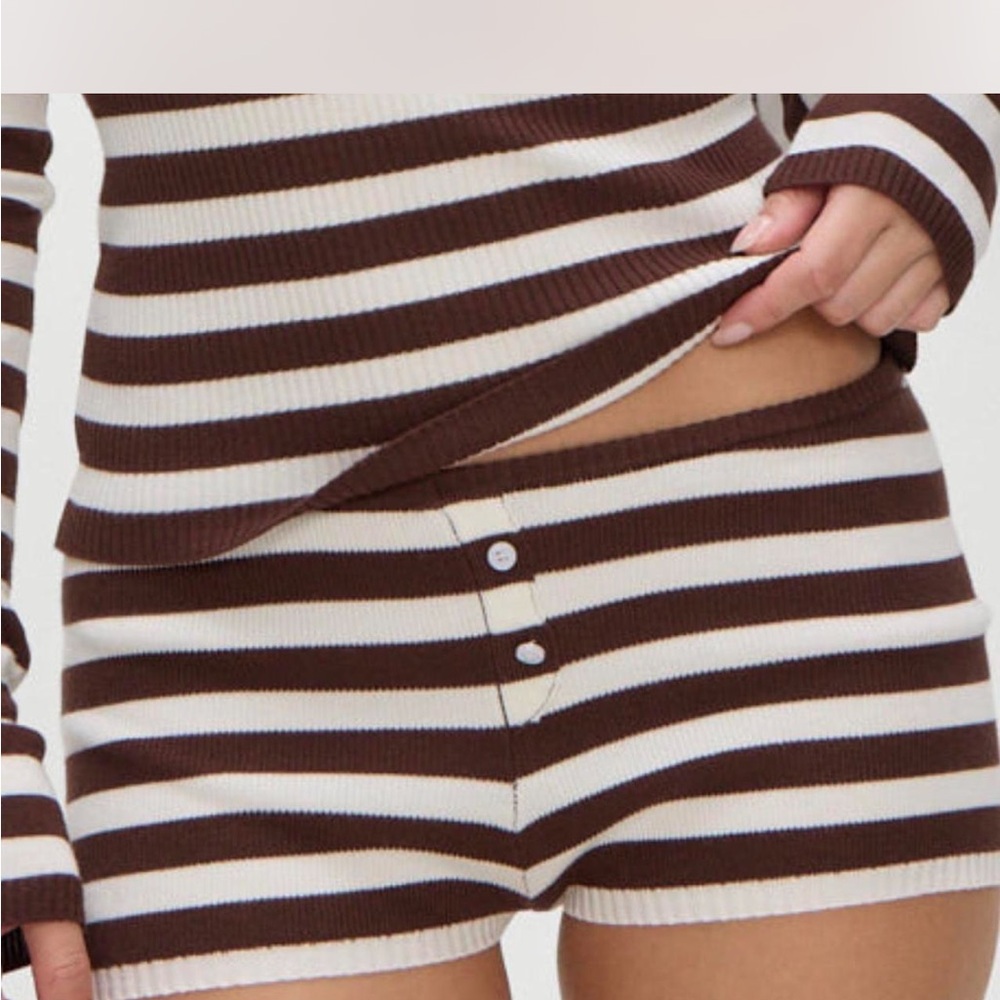 Striped Brown and White Women's Shorts